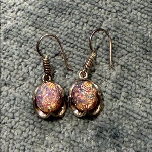 Taxco Mexican Sterling Silver Pink Opal Earrings